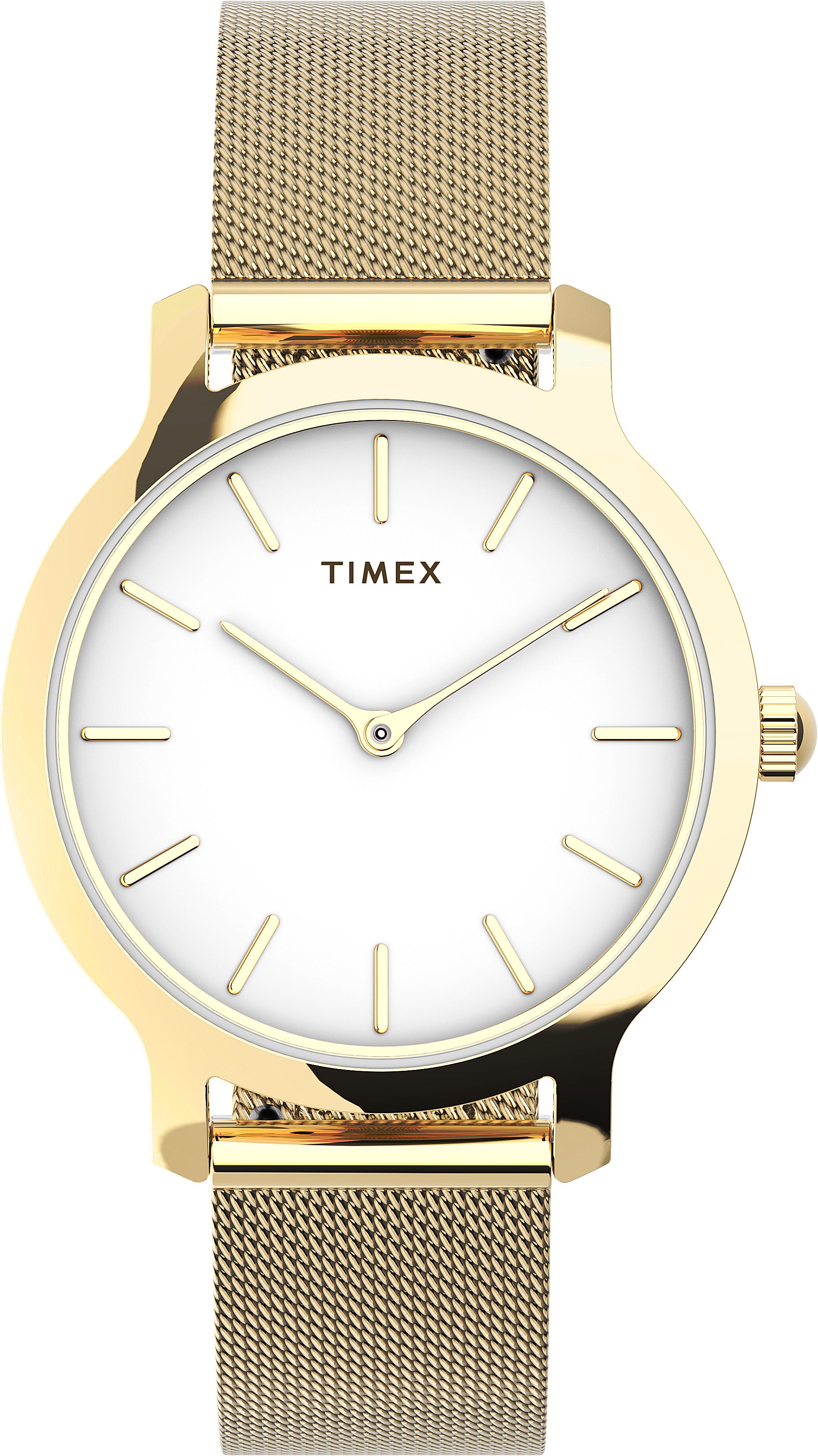 Timex Transcend Dama 3 Manecillas Carat Blanca Braz Mesh Oro Amarillo Caja Aleacion De Metal 31 mm TW2U86800
