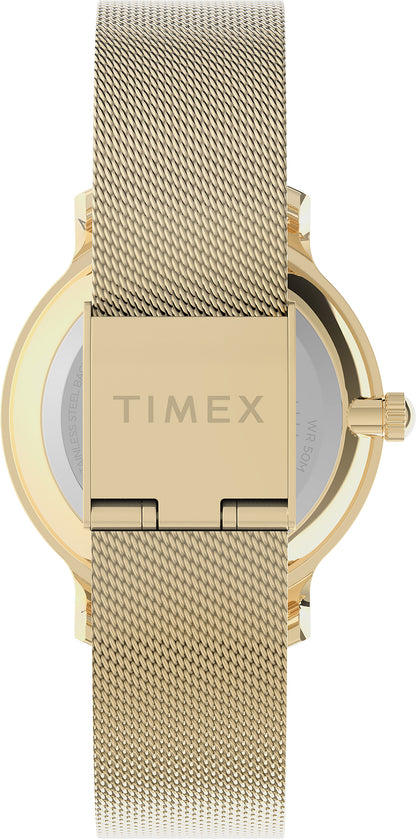 Timex Transcend Dama 3 Manecillas Carat Blanca Braz Mesh Oro Amarillo Caja Aleacion De Metal 31 mm TW2U86800