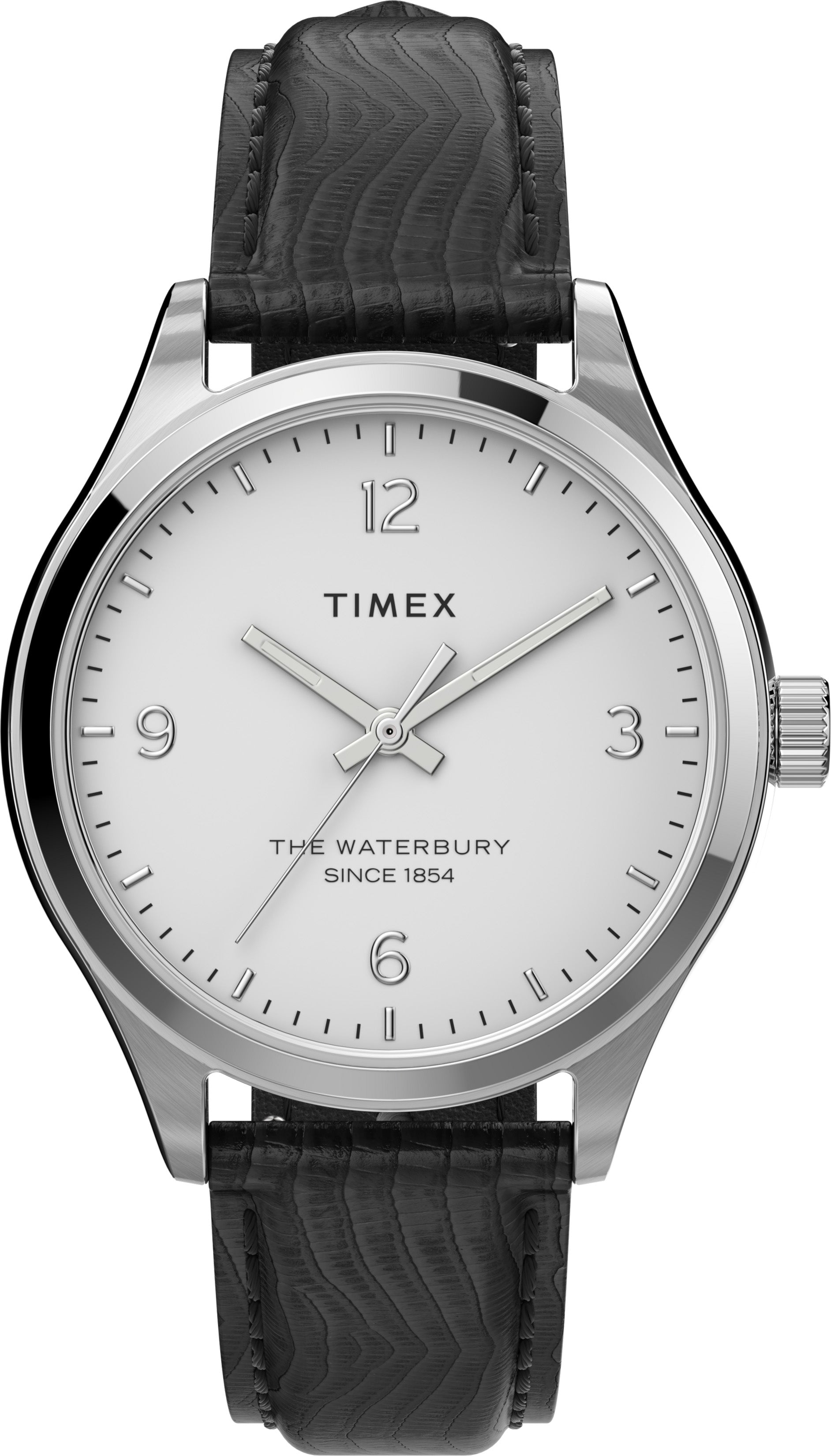 Timex Waterbury Dama 3 Manecillas Carat Blanca Correa Piel Negra Caja Ac Inox 34 mm TW2U97700