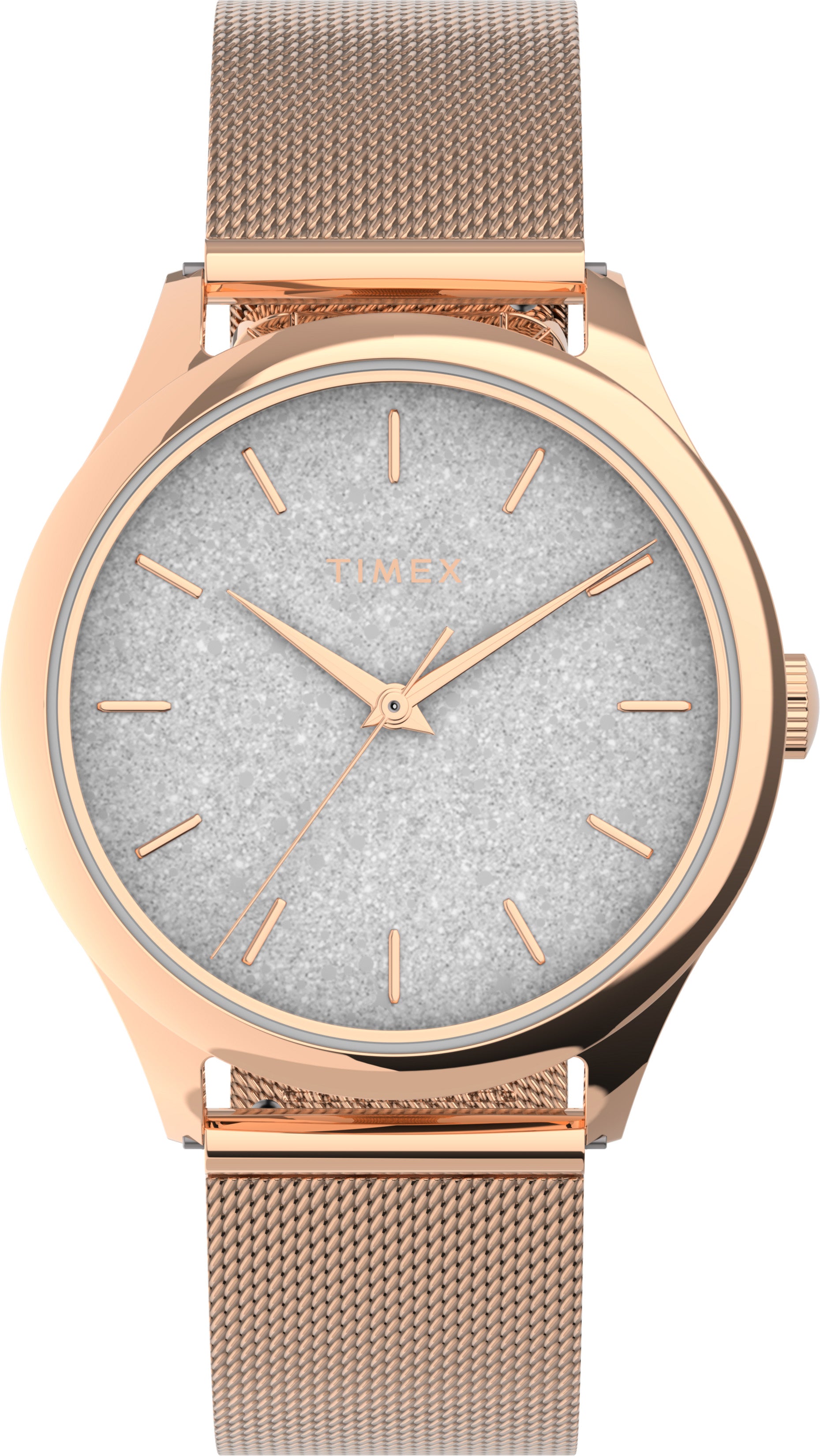 Timex Celestial Dama 3 Manecillas Carat Blanca Braz Mesh Oro Rosa Caja Aleacion De Metal 32 mm TW2V01400