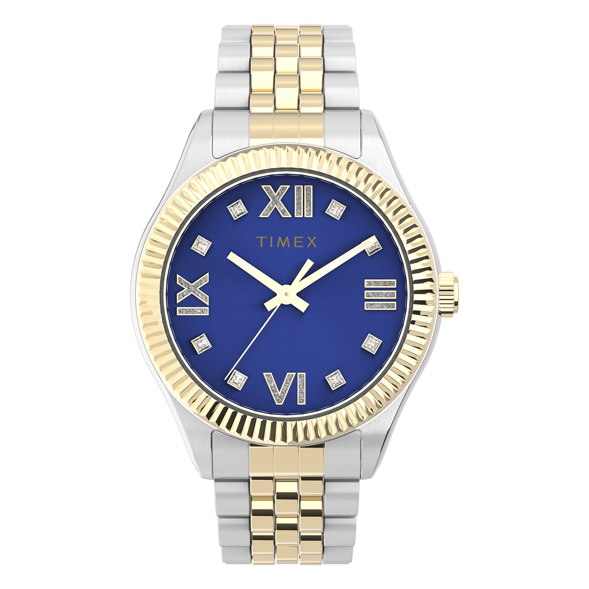 Timex Waterbury Carat Azul Dama 34 mm Braz Ac Inox Bi-Tono TW2V45800