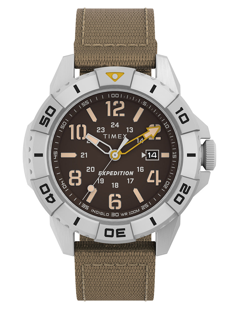 Timex Expedition North Ridge Cab 3 Manecillas Carat Cafe Corr Nylon Cafe Caja Aleacion De Metal 42 mm TW2V62400