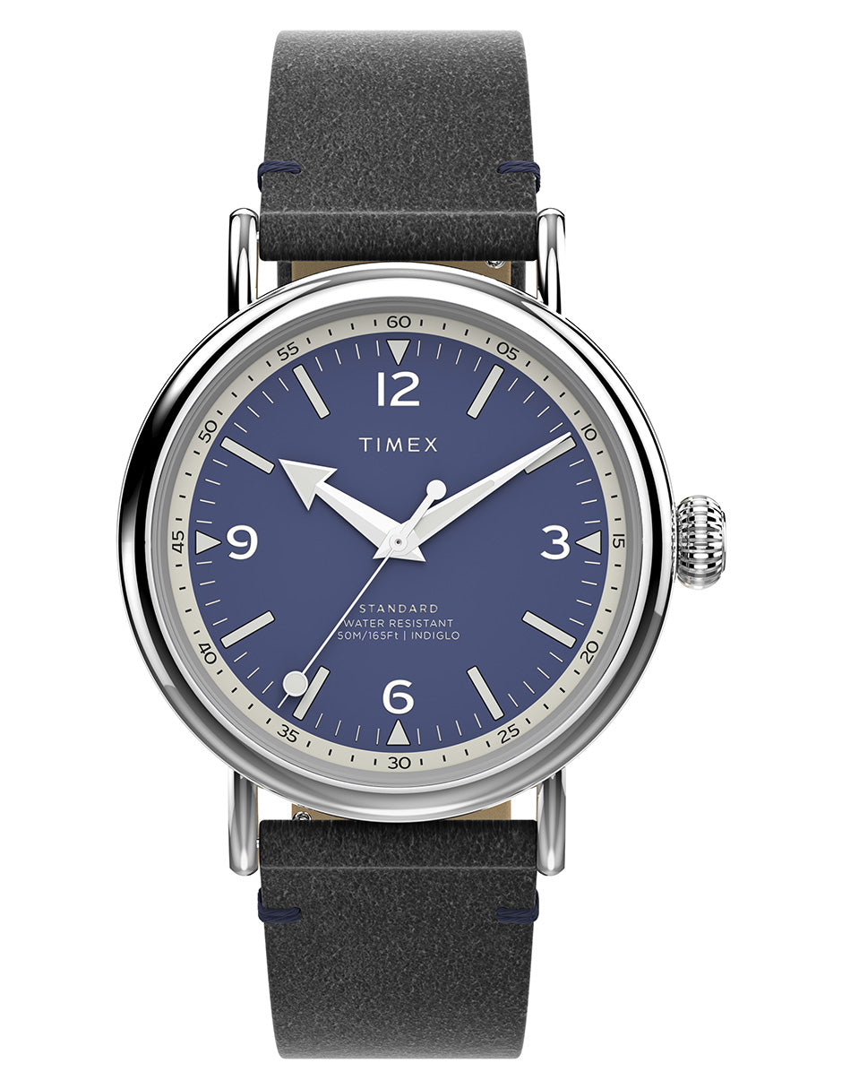 Timex Standard Cab 3 Manecillas Carat Azul Correa Piel Negro Caja Aleacion De Metal 40 mm TW2V71300
