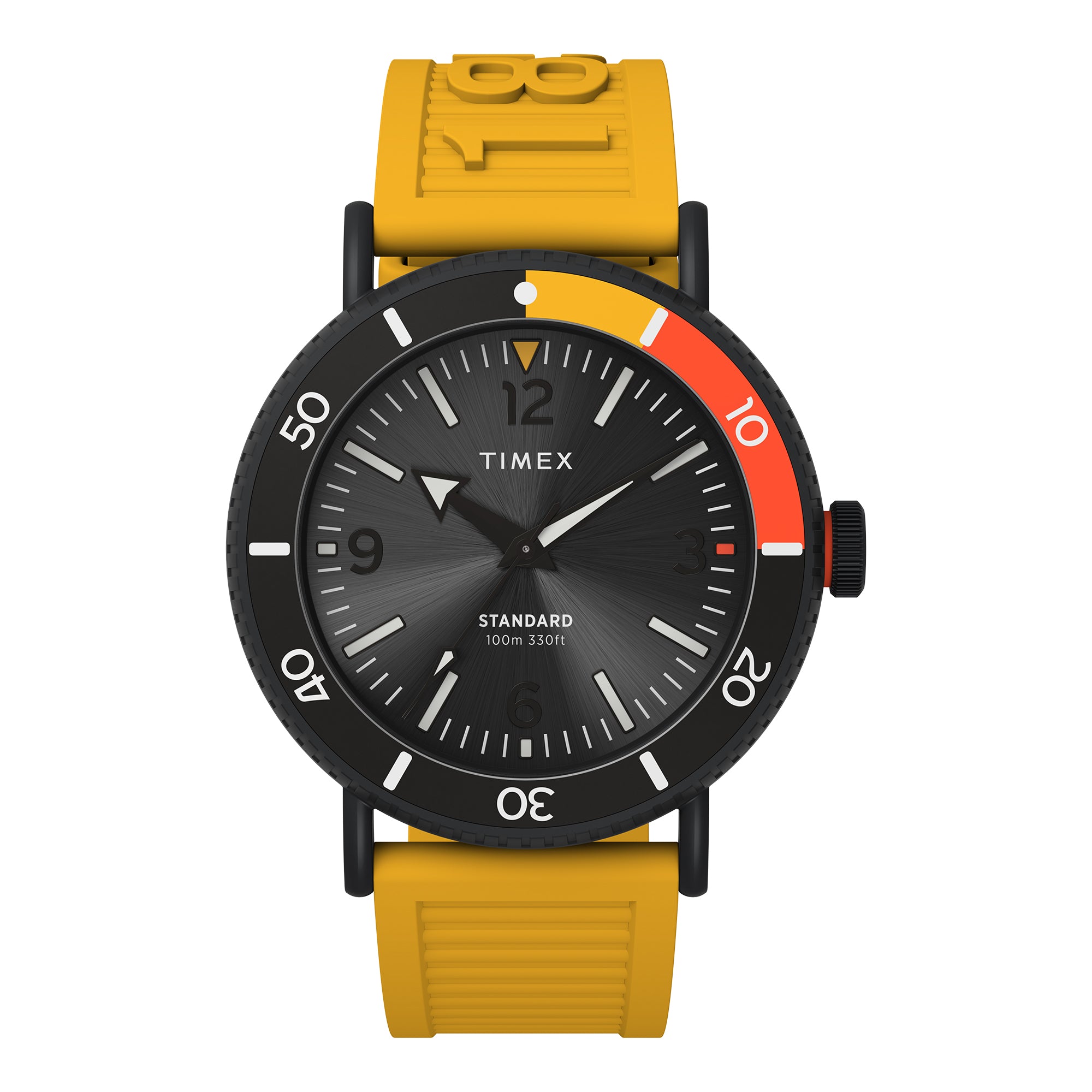 Timex Standard Diver Diver Cab 3 Manecillas Carat Negro Correa Material Sustentable Amarillo Caja Aleacion De Metal 43 mm TW2V71600
