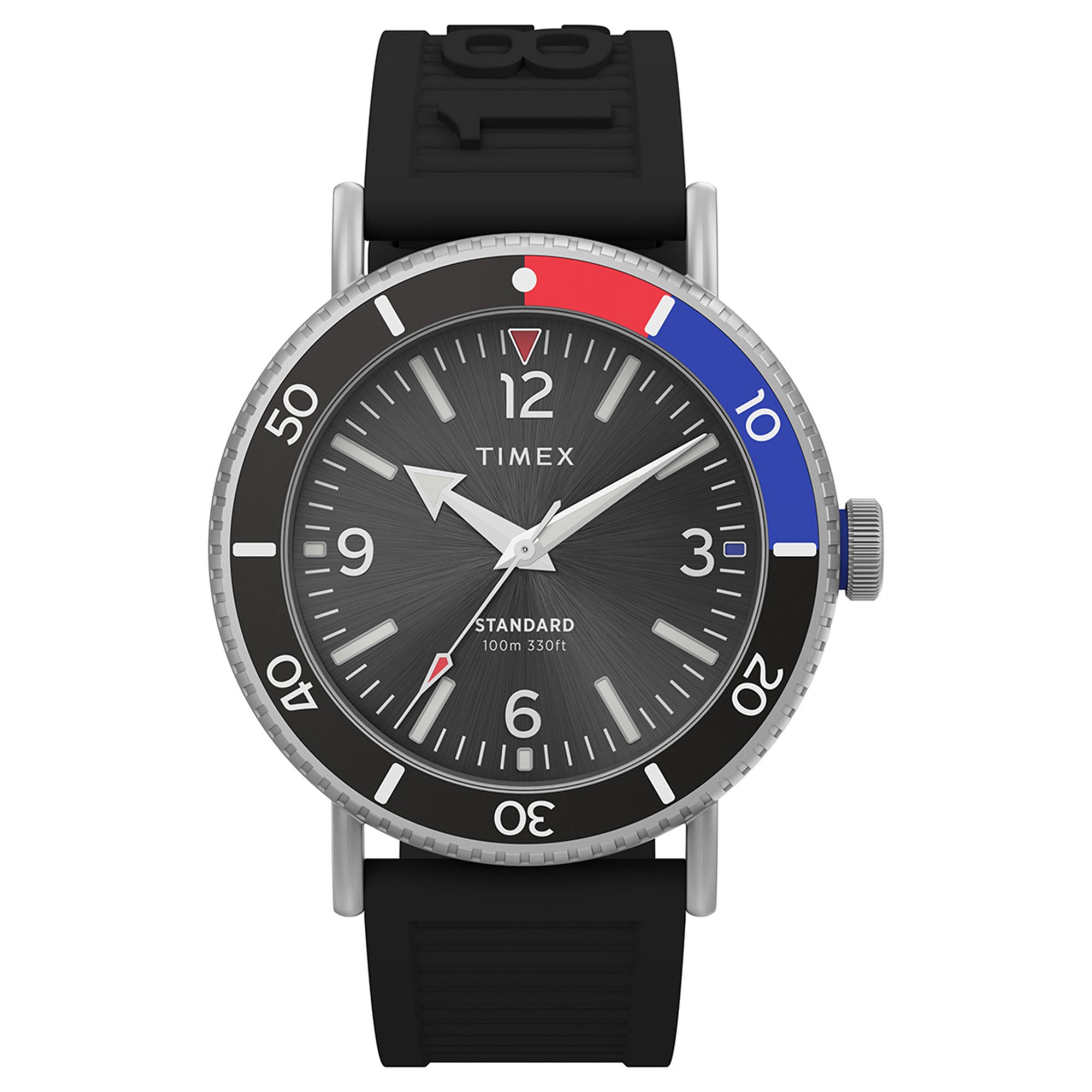 Timex Standard Diver Diver Cab 3 Manecillas Carat Negro Correa Material Sustentable Negro Caja Aleacion De Metal 43 mm TW2V71800