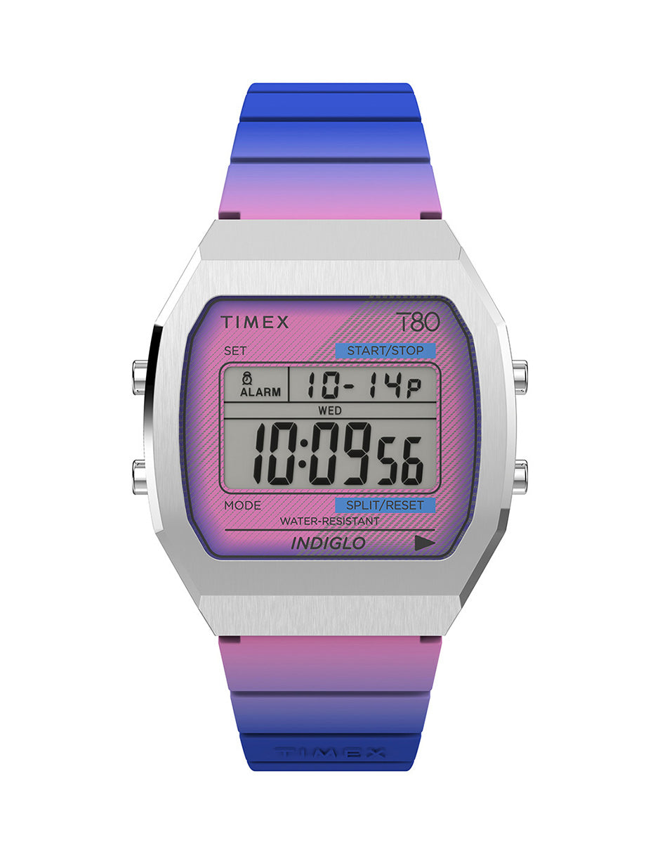 Timex Timex 80 Steel Unisex Digital Carat Digital Correa Resina Morado Caja Ac Inox 34.5 mm TW2V74600