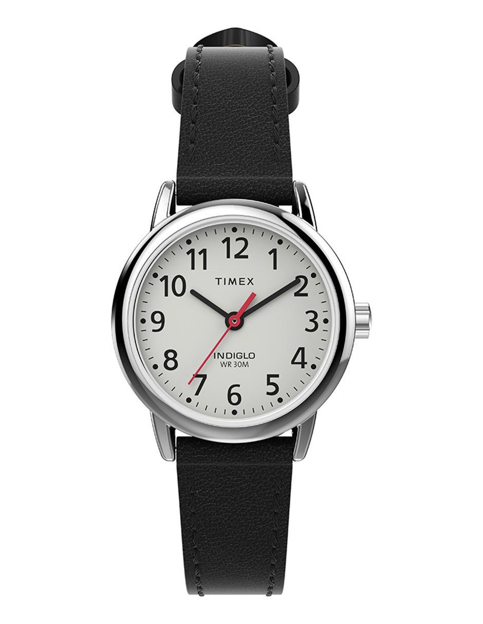 Timex Easy Reader Dama 3 Manecillas Carat Blanca Correa Piel Negra Caja 25mm TW2V75300