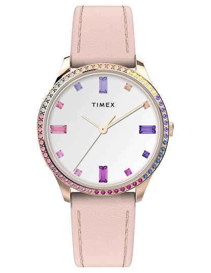 Timex Dress 32mm Crystal Case & Dial Dama 3 Manecillas Carat Blanco Corr Piel Rosa Caja Ac Inox & Aleacion De Metal 32 mm TW2V76800