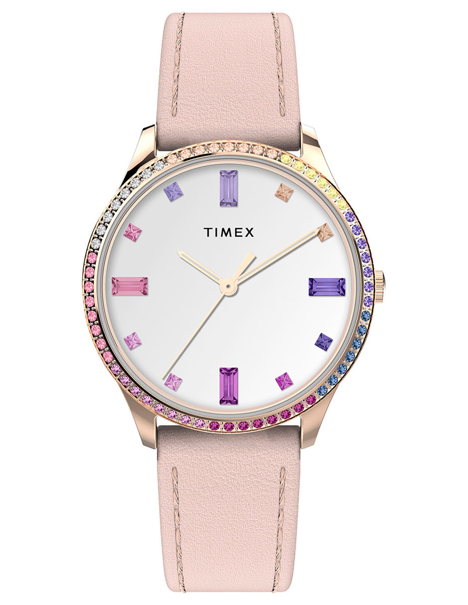 Timex Dress 32mm Crystal Case & Dial Dama 3 Manecillas Carat Blanco Corr Piel Rosa Caja Ac Inox & Aleacion De Metal 32 mm TW2V76800