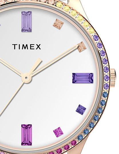 Timex Dress 32mm Crystal Case & Dial Dama 3 Manecillas Carat Blanco Corr Piel Rosa Caja Ac Inox & Aleacion De Metal 32 mm TW2V76800