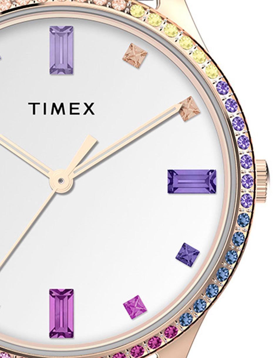 Timex Dress 32mm Crystal Case & Dial Dama 3 Manecillas Carat Blanco Corr Piel Rosa Caja Ac Inox & Aleacion De Metal 32 mm TW2V76800