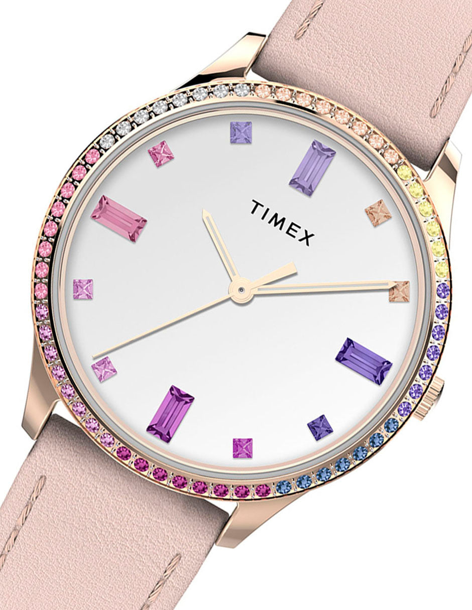 Timex Dress 32mm Crystal Case & Dial Dama 3 Manecillas Carat Blanco Corr Piel Rosa Caja Ac Inox & Aleacion De Metal 32 mm TW2V76800