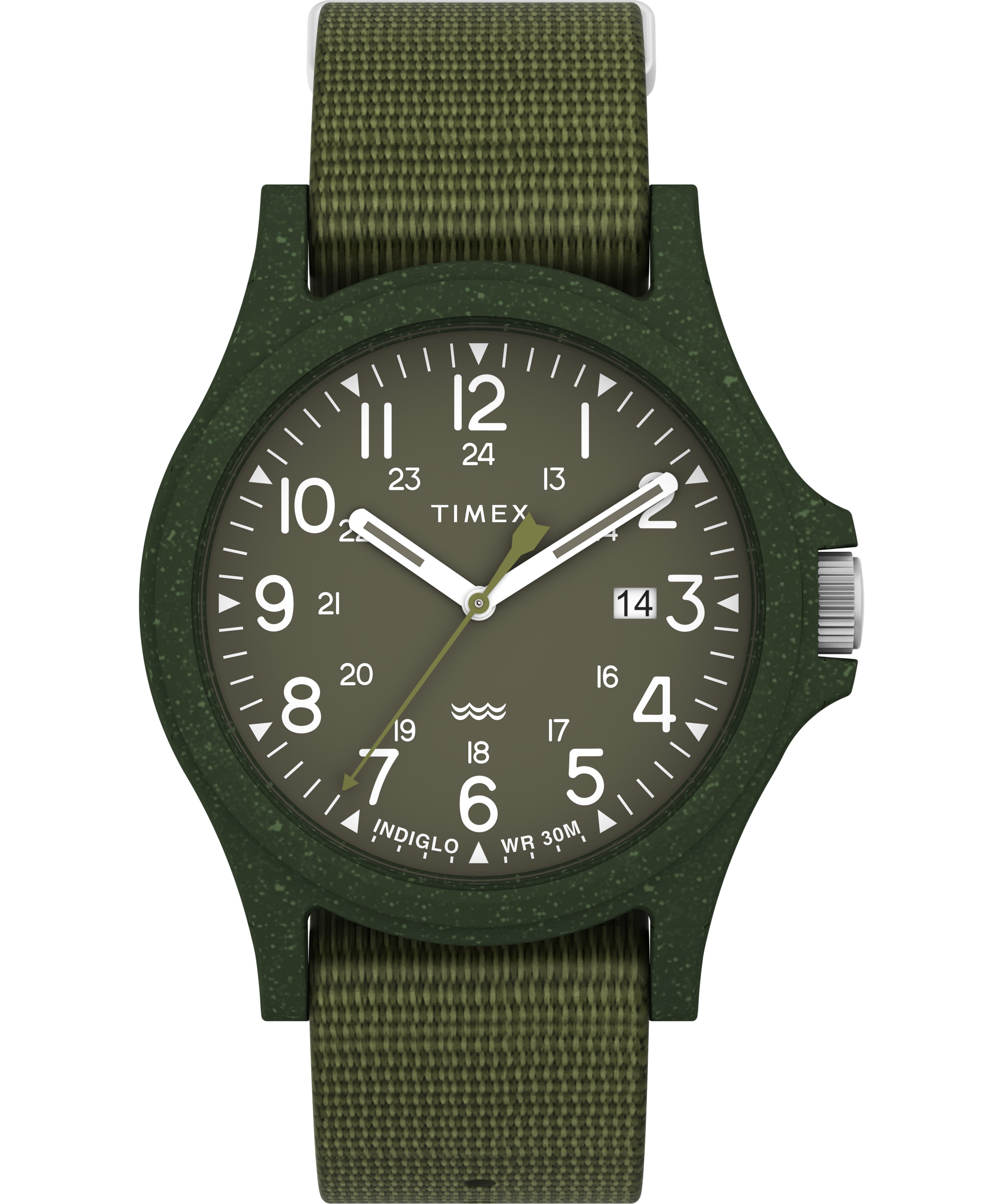 Timex Reclaim Ocean Cab 3 Manecillas Carat Verde Correa Nylon Reciclado Verde Caja 40mm TW2V96000