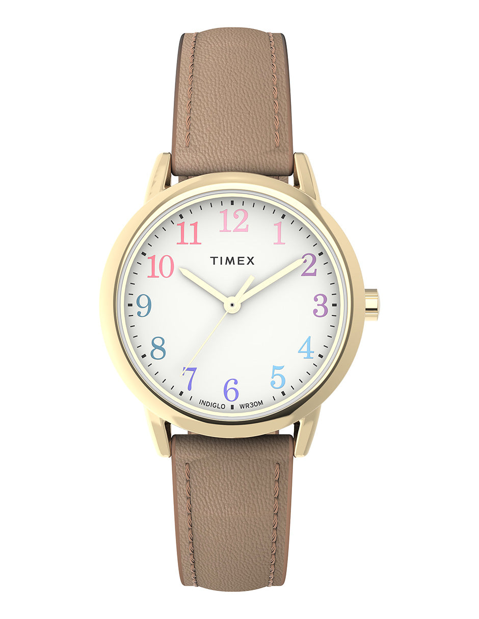 Timex Dama Easy Reader Carat Blanca Correa Beige Caja 30mm TW2W32400