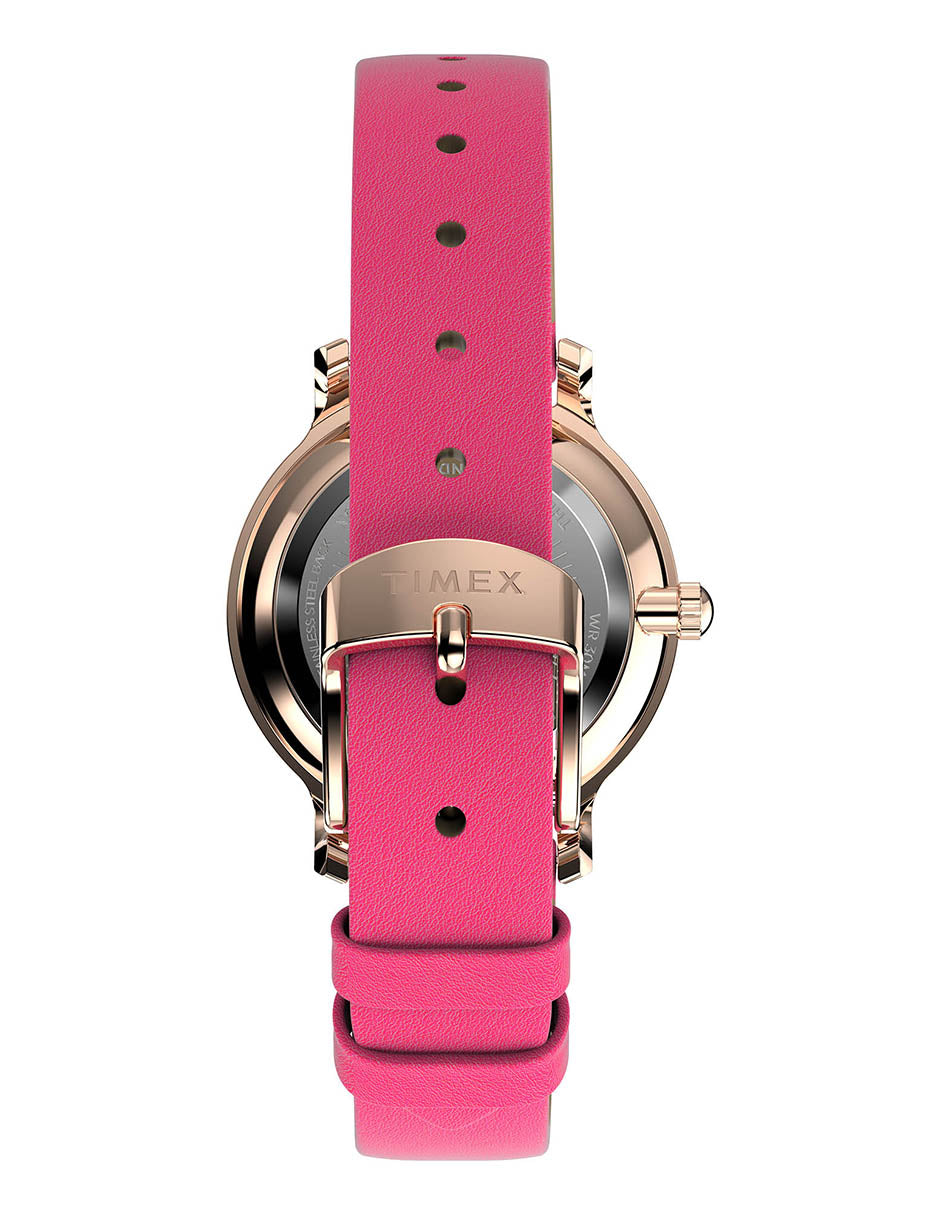 Timex Dama 3 Manecillas Transcend Carat Plata Correa Piel Rosa Caja 31mm TW2W54700