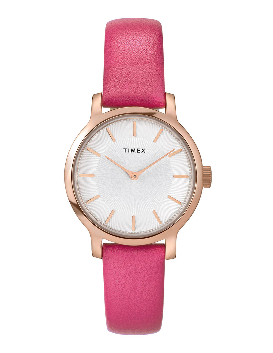 Timex Dama 3 Manecillas Transcend Carat Plata Correa Piel Rosa Caja 31mm TW2W54700