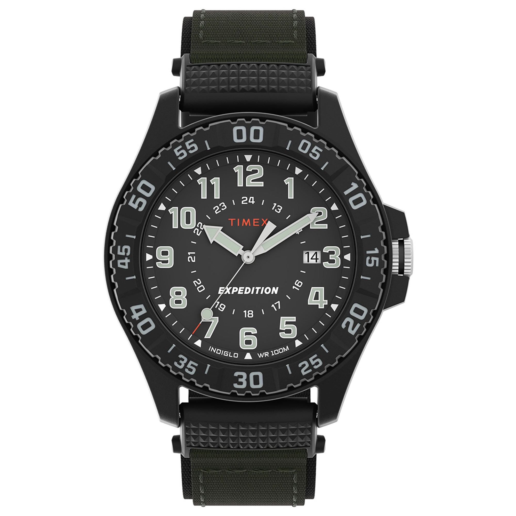 Timex Acadia Rugged Cab 3 Manecillas Carat Negro Correa Nylon Verde Caja Resina 42 mm TW4B26400