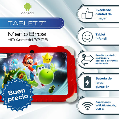 Tablet 7 Pulgadas Eso Quiero Mario Bros HD Android 32 GB - 2 GB RAM Roja