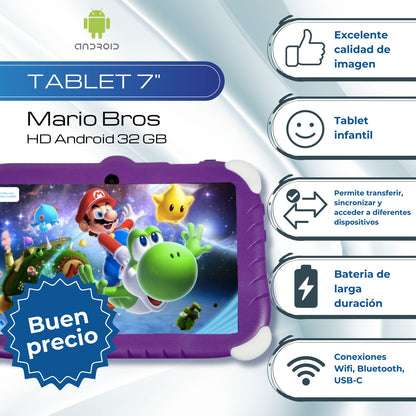 Tablet 7 Pulgadas Mario Bros HD Android 32 GB - 2 GB RAM Morado