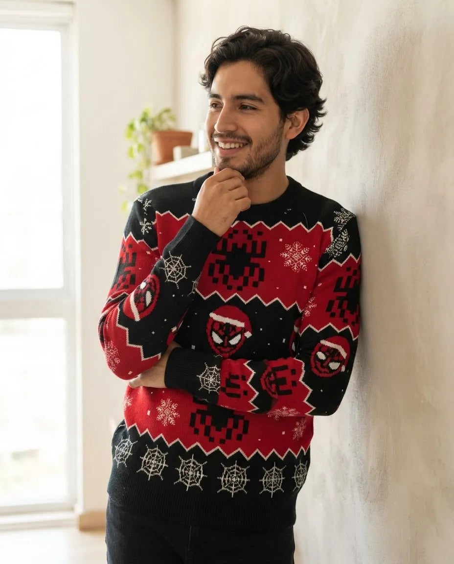 Suéter navideño Ugly Sweater Spider Man con gorro Unitalla Unisex