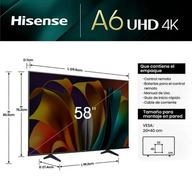 Pantalla 58 Pulgadas Hisense 58A6GR Roku SeriesLED 4K