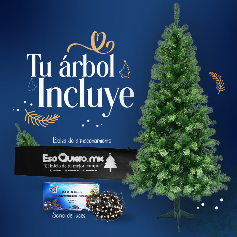 Arbol De Navidad Frondoso Artificial 2.10m con estuche y luces navideñas de regalo | Verde | EsoQuiero